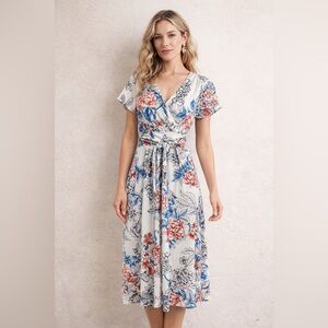 KARINA Floral V-Neck Dress - White and Red